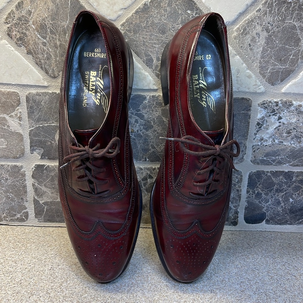 663 Berkshire 02 Extra Souple WING BALLY Switzerland SIZE 11D  Burgundy color. - Picture 6 of 12